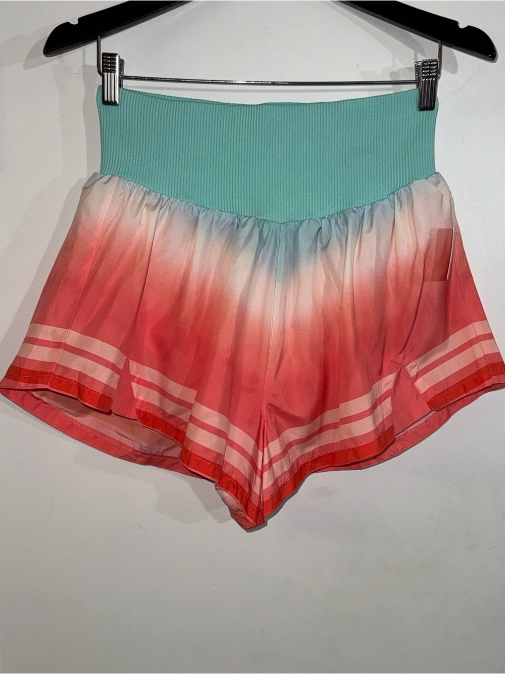 FP Movement by Free People Aqua Ribbed Waist Coral Ombre Shorts